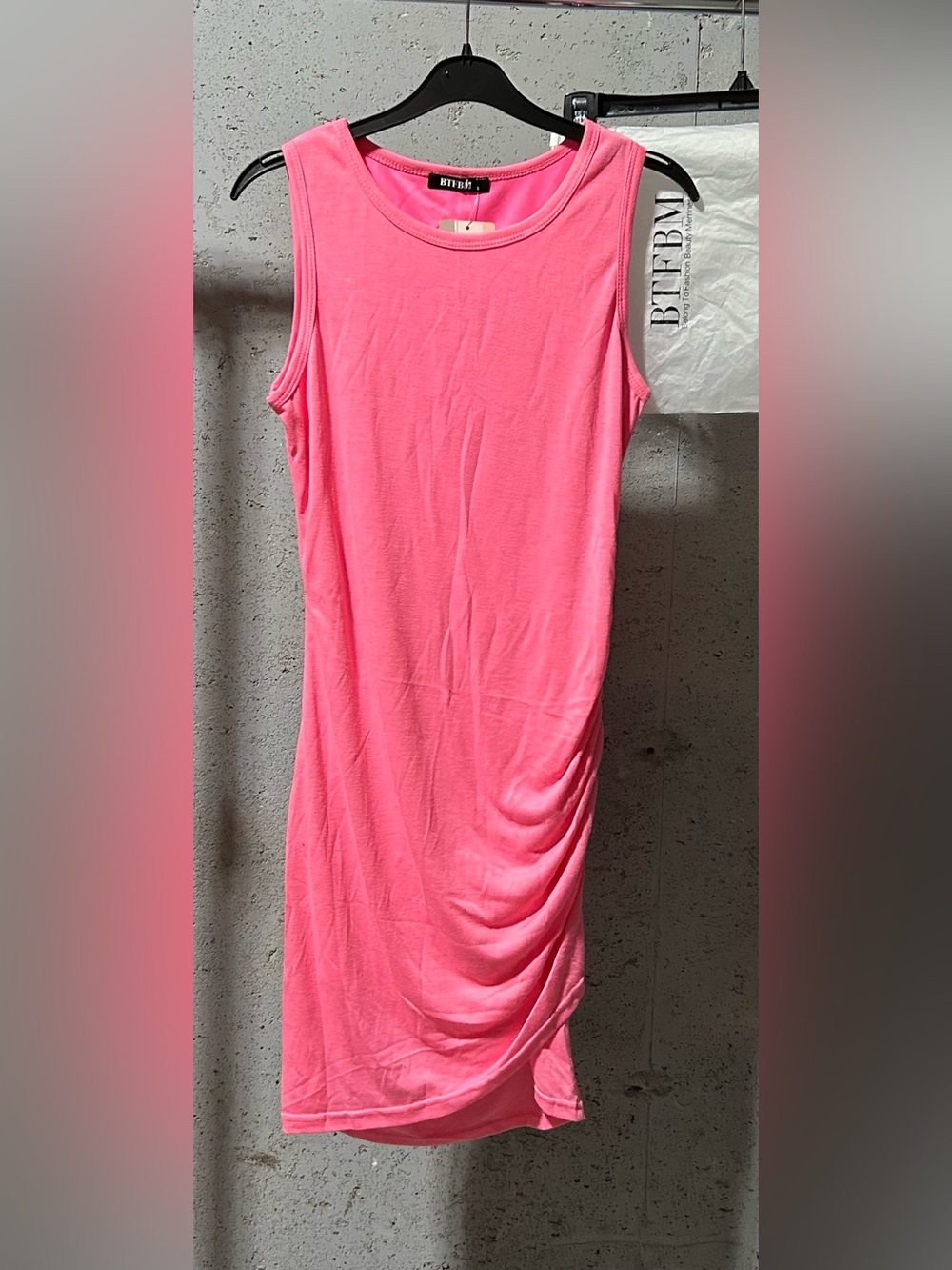 💃🏾♦️ Sleeveless Ruched Midi Dress in Bright Pink by BTFBM